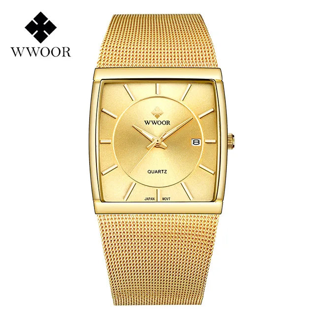 WWOOR Gold Square Men's Watch - Luxury & Precision