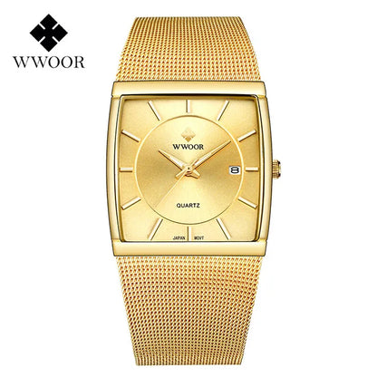 WWOOR Gold Square Men's Watch - Luxury & Precision