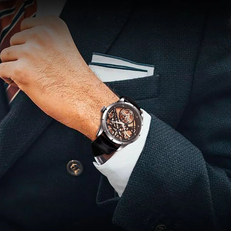 Jinlery moda real tourbillon relógio homem luxo esqueleto relógios para homem relógio de pulso masculino novos presentes relogio masculino2025