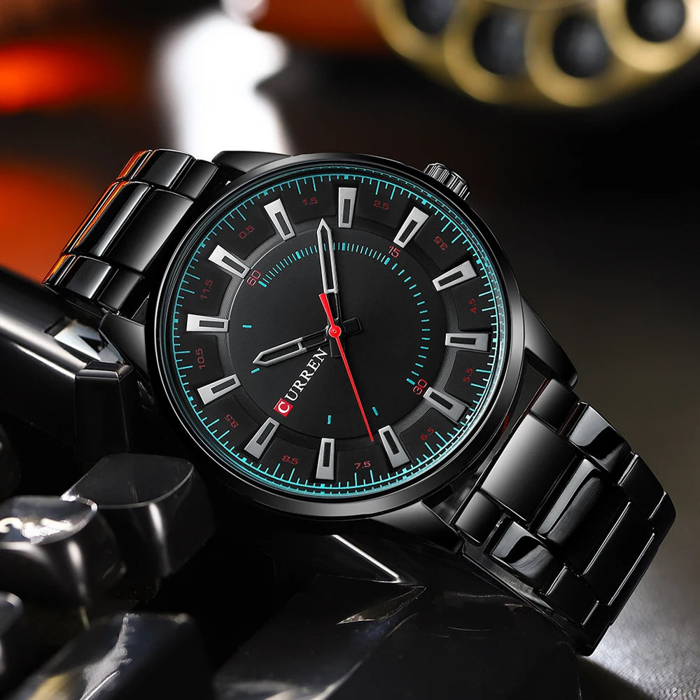 CURREN New Fashion Simple Style Men Watches Quartz Wristwatches Stainless Steel Band Clock Male with box