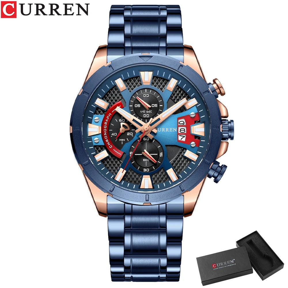 CURREN Luxury Steel Quartz Chronograph Watch