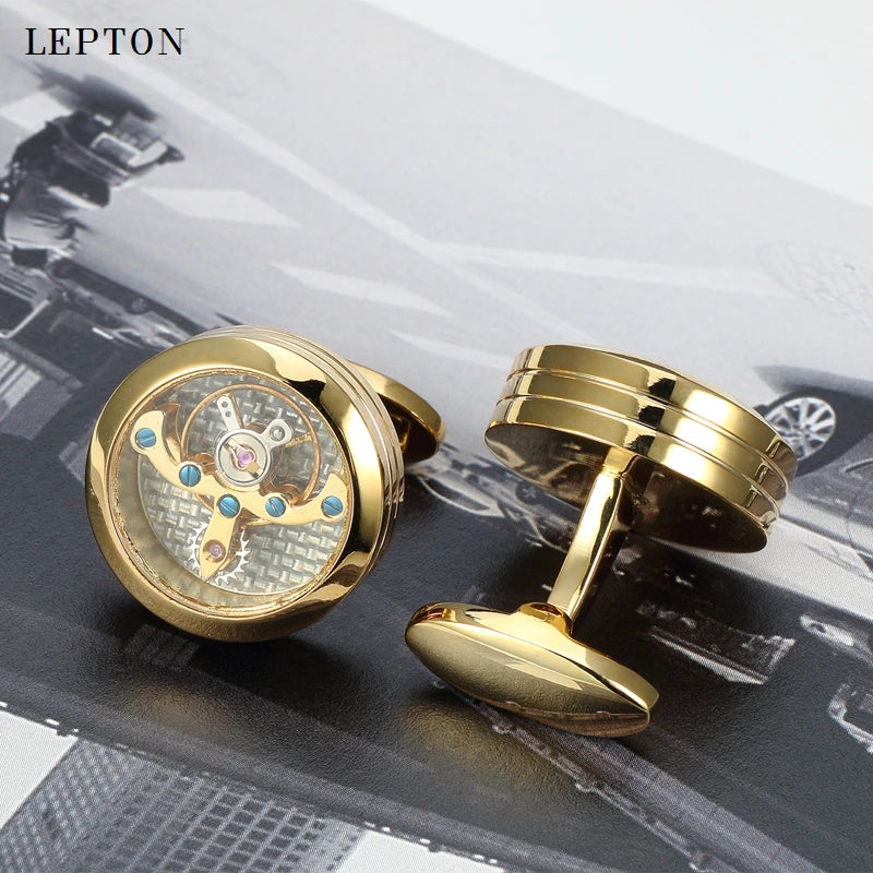 Abotoaduras turbilhão de movimento de alta qualidade dos homens para casamento noivo relógio mecânico steampunk engrenagem abotoaduras relojes gemelos