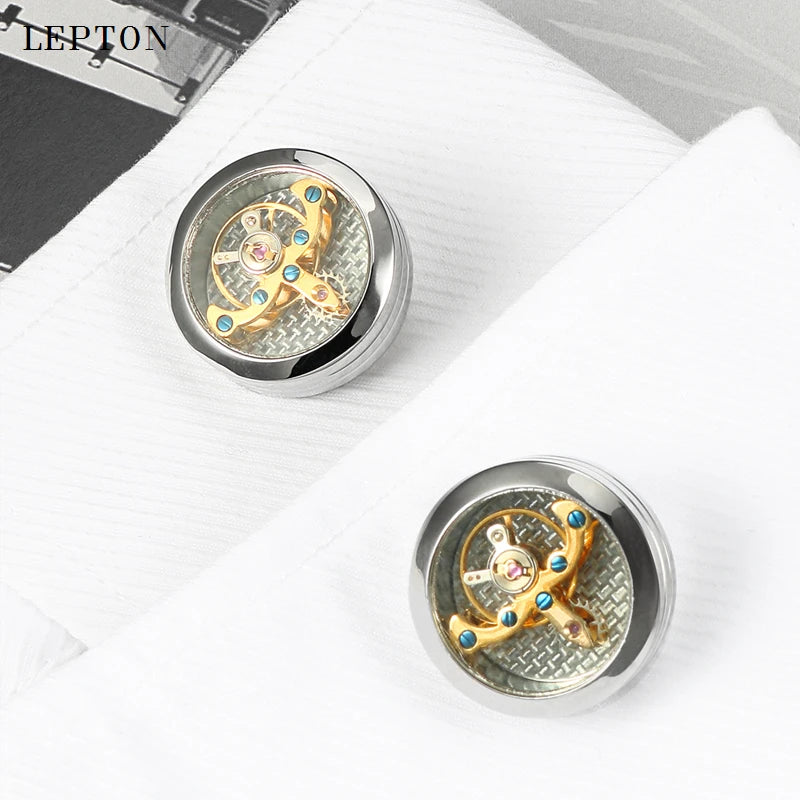 Abotoaduras turbilhão de movimento de alta qualidade dos homens para casamento noivo relógio mecânico steampunk engrenagem abotoaduras relojes gemelos