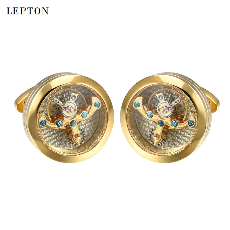 Abotoaduras turbilhão de movimento de alta qualidade dos homens para casamento noivo relógio mecânico steampunk engrenagem abotoaduras relojes gemelos