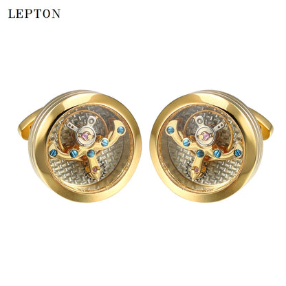 Abotoaduras turbilhão de movimento de alta qualidade dos homens para casamento noivo relógio mecânico steampunk engrenagem abotoaduras relojes gemelos