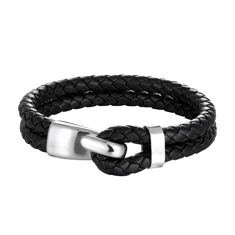 2023 de alta qualidade criativo preto multi-camada pulseira de couro masculino aço inoxidável âncora pulseira moda pulseiras presentes pulseras