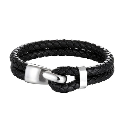 Men's Black Multi-Layer Leather Anchor Bracelet
