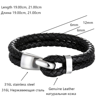 2023 de alta qualidade criativo preto multi-camada pulseira de couro masculino aço inoxidável âncora pulseira moda pulseiras presentes pulseras