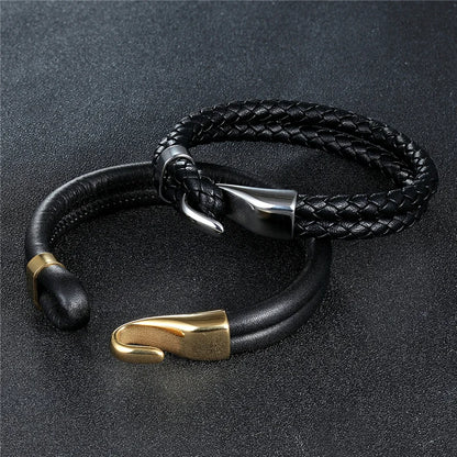 2023 de alta qualidade criativo preto multi-camada pulseira de couro masculino aço inoxidável âncora pulseira moda pulseiras presentes pulseras