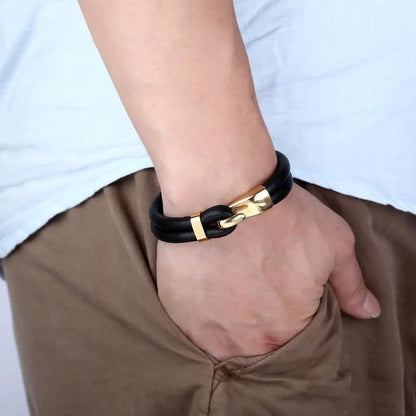 2023 de alta qualidade criativo preto multi-camada pulseira de couro masculino aço inoxidável âncora pulseira moda pulseiras presentes pulseras