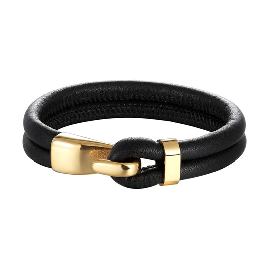 2023 de alta qualidade criativo preto multi-camada pulseira de couro masculino aço inoxidável âncora pulseira moda pulseiras presentes pulseras