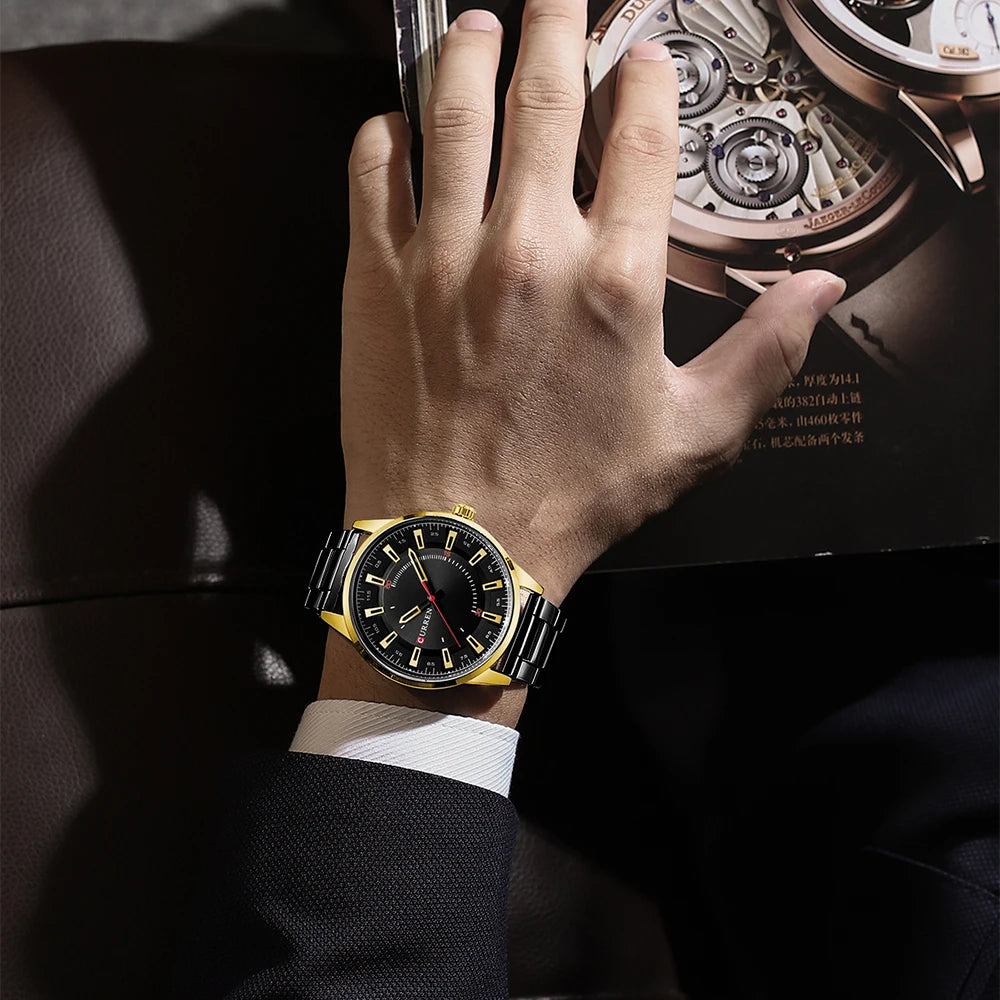 CURREN New Fashion Simple Style Men Watches Quartz Wristwatches Stainless Steel Band Clock Male with box