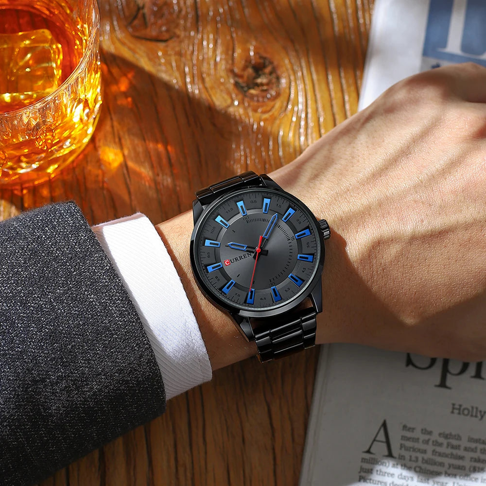 CURREN New Fashion Simple Style Men Watches Quartz Wristwatches Stainless Steel Band Clock Male with box