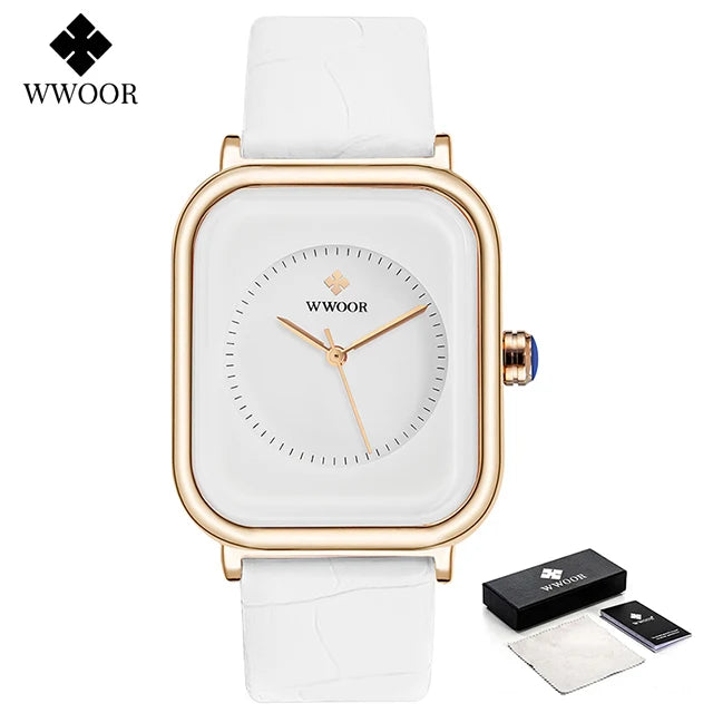 WWOOR Minimalist White Leather Women's Watch 2026