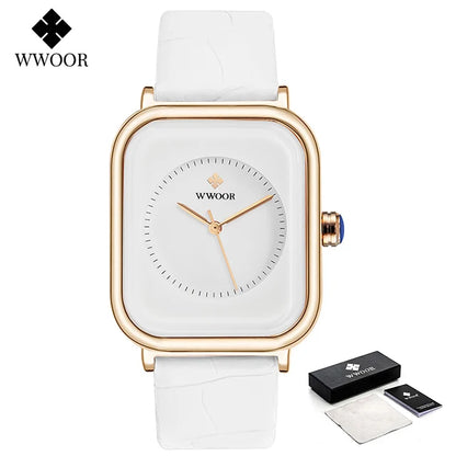 WWOOR Minimalist White Leather Women's Watch 2026
