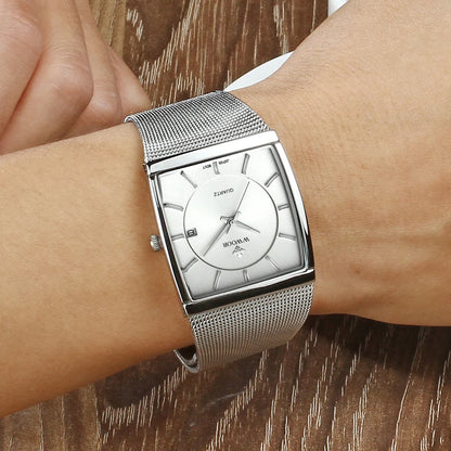 Reloj Hombre WWOOR Men Square Watches Slim White Watch Men Steel Mesh Waterproof Business Date Quartz Wrist Watch Gift Male xfcs