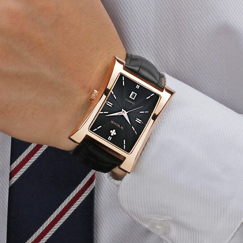 WWOOR 2025 Luxury Watch For Men Square Business Casual Waterproof Quartz Wristwatch Leather Men's Watches With Date Reloj Hombre