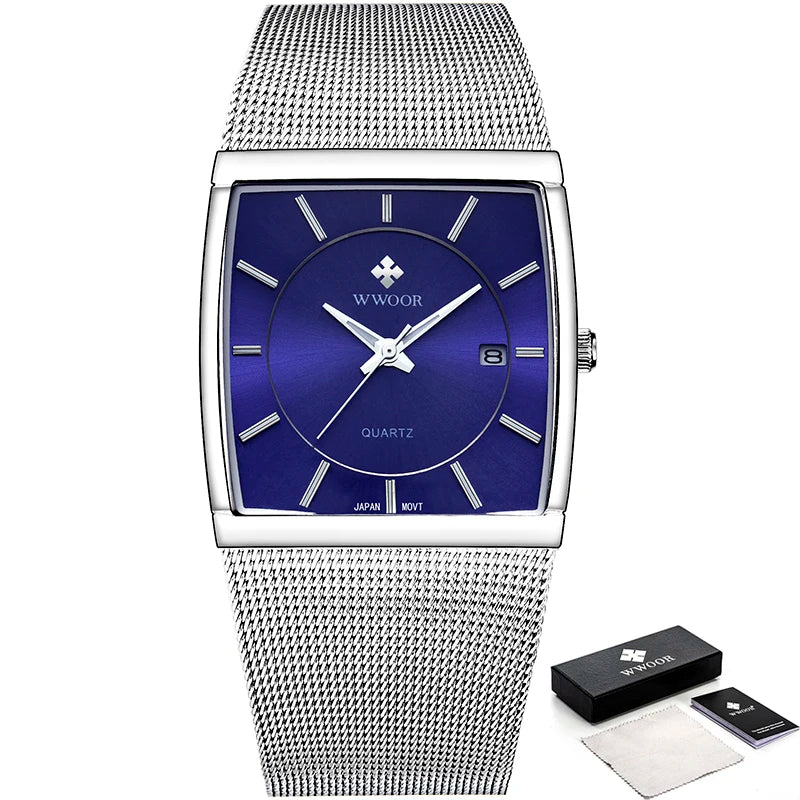 WWOOR Men's Square Steel Mesh Watch
