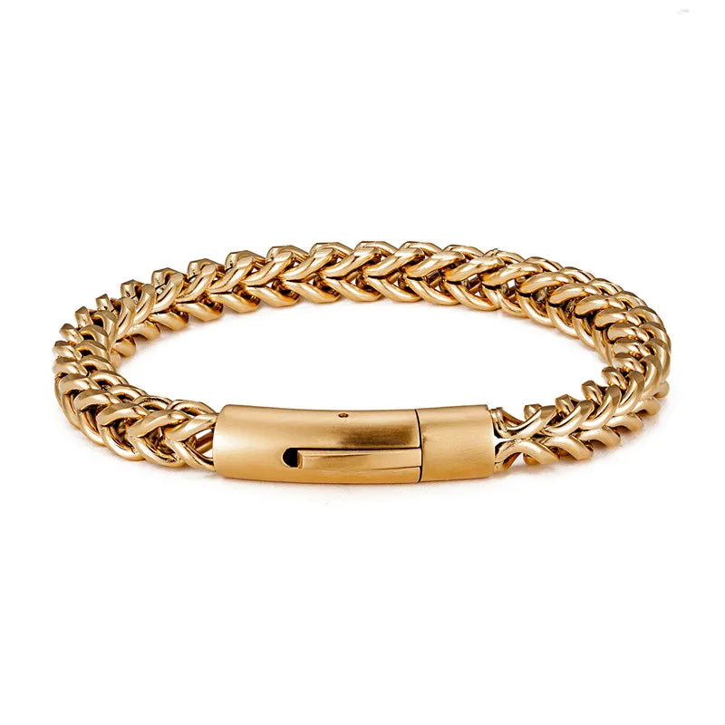 MKENDN Punk Rock Men's Bike Chain Bracelet 18K Gold