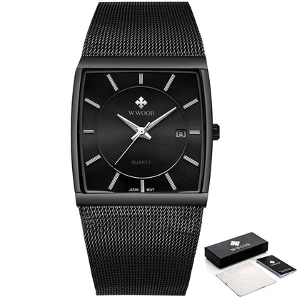 WWOOR Men's Square Steel Mesh Watch