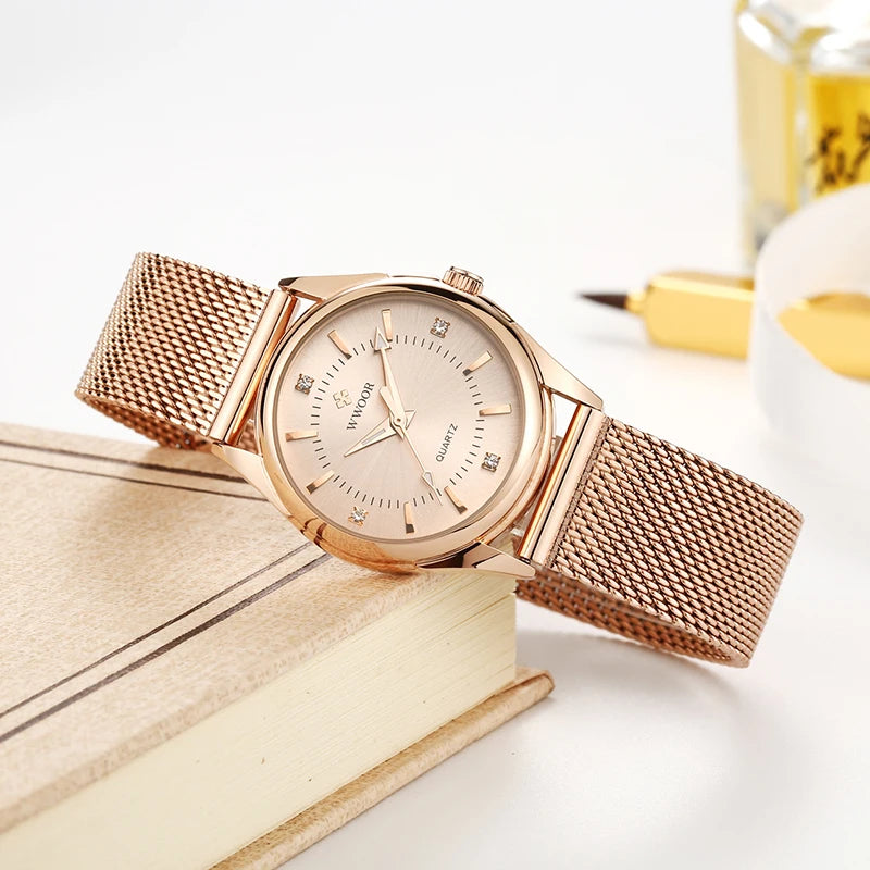 WWOOR 2024 Luxury Diamond Woman Watch Women Rose Gold Small Bracelet Wrist Watches Gifts For Women Quartz Clock Relogio Feminino