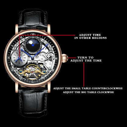 Kinyued original automático oco relógio mecânico masculino relógio de couro luminoso à prova dwaterproof água turbilhão relógio masculino reloj hombre novo