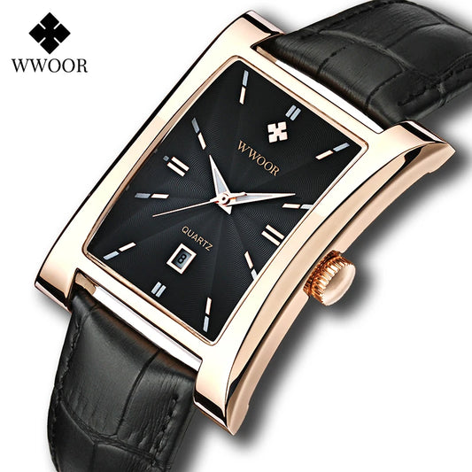 WWOOR 2025 Luxury Watch For Men Square Business Casual Waterproof Quartz Wristwatch Leather Men's Watches With Date Reloj Hombre