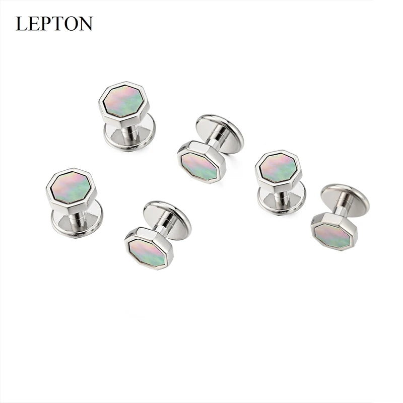 Venda quente mãe de pérola abotoaduras smoking studs conjuntos para terno masculino formal wear lepton abotoadura colar studs abotoaduras melhor presente