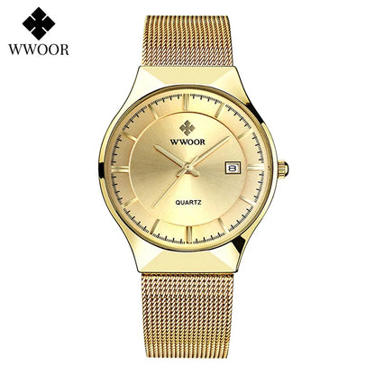 WWOOR Ultra Thin Gold Quartz Men's Watch