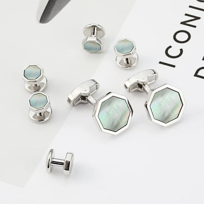 Elegant Mother of Pearl Cufflinks & Tuxedo Studs Set