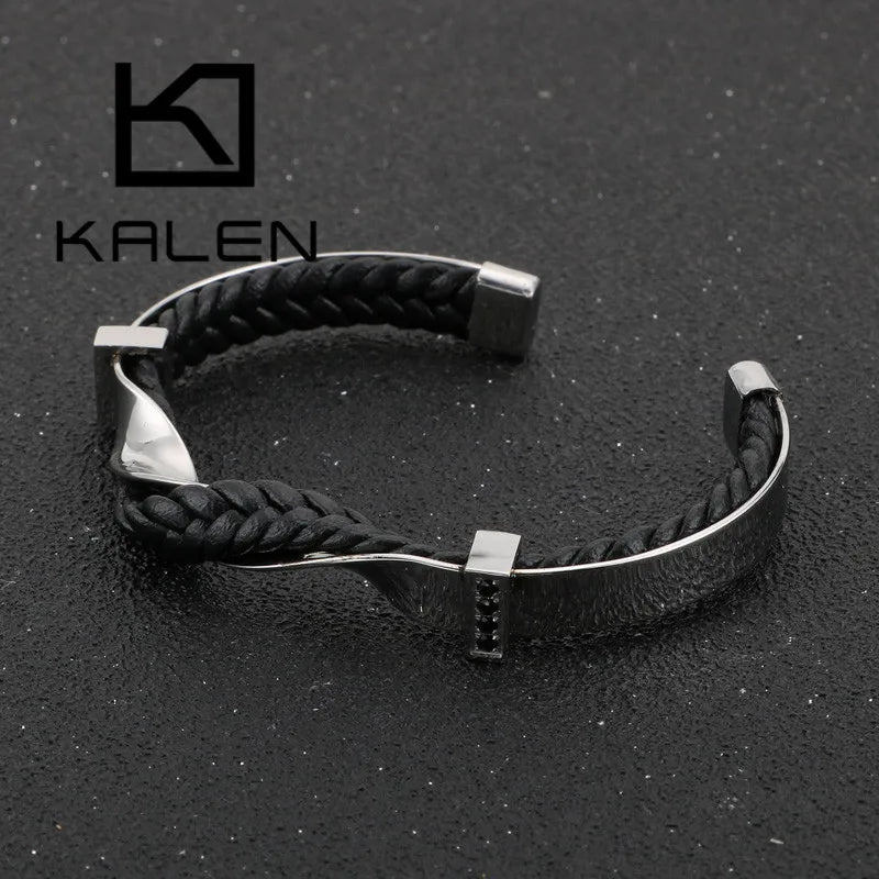 Kalen pulseiras irregulares exclusivas para homens, ouro/cor, aço inoxidável, couro de vaca, pulseiras masculinas, hip hop, joias masculinas