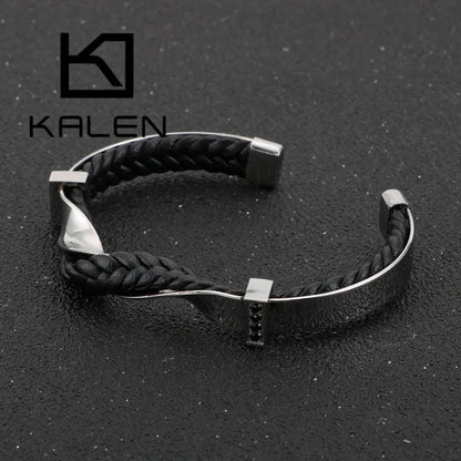 Kalen pulseiras irregulares exclusivas para homens, ouro/cor, aço inoxidável, couro de vaca, pulseiras masculinas, hip hop, joias masculinas