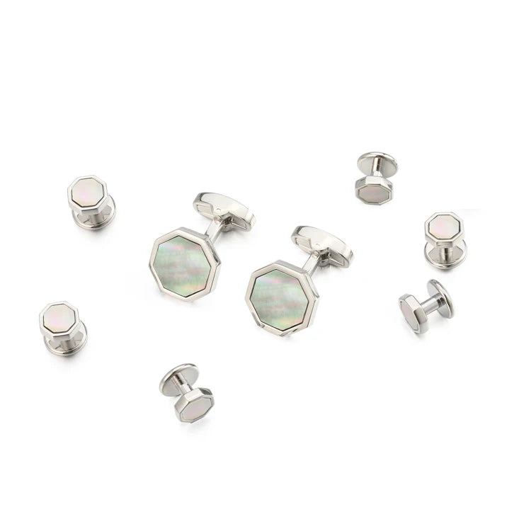 Elegant Mother of Pearl Cufflinks & Tuxedo Studs Set