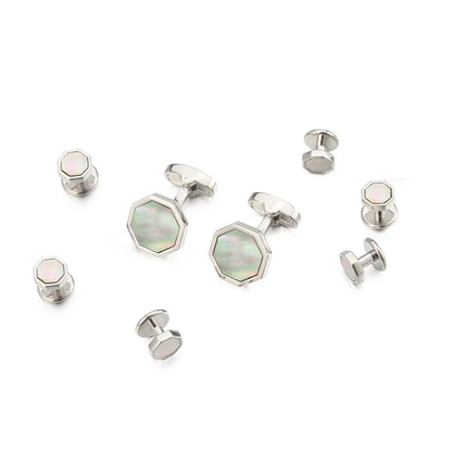 Elegant Mother of Pearl Cufflinks & Tuxedo Studs Set