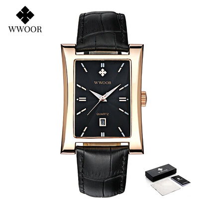 WWOOR 2025 Luxury Watch For Men Square Business Casual Waterproof Quartz Wristwatch Leather Men's Watches With Date Reloj Hombre