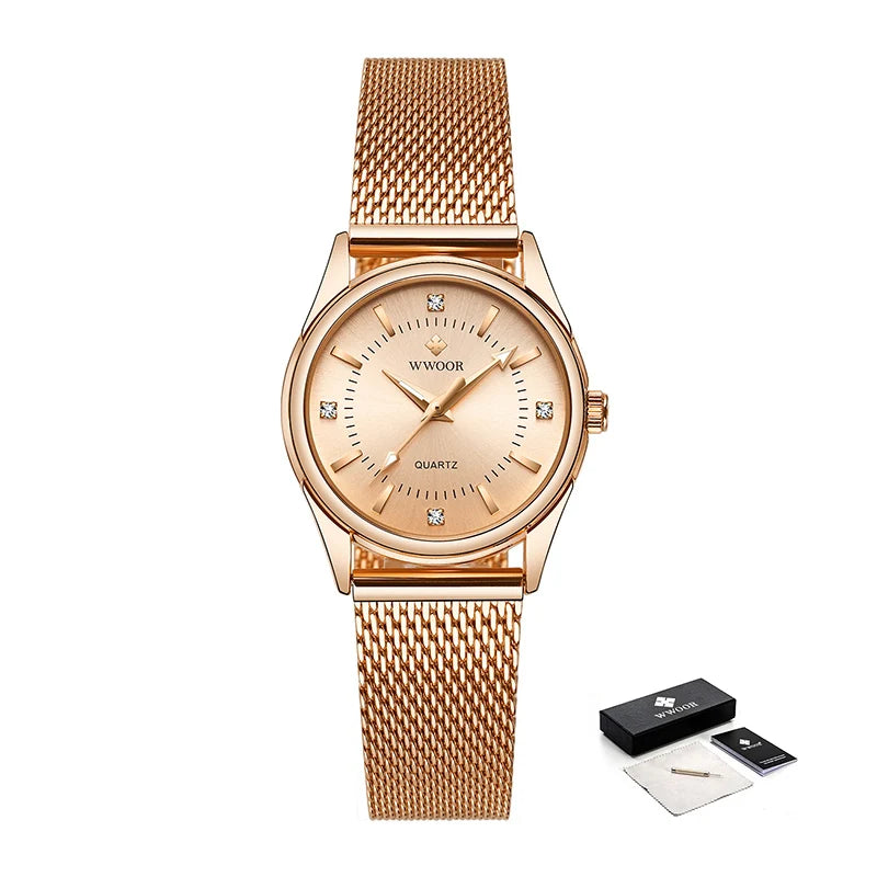 WWOOR 2024 Luxury Diamond Woman Watch Women Rose Gold Small Bracelet Wrist Watches Gifts For Women Quartz Clock Relogio Feminino
