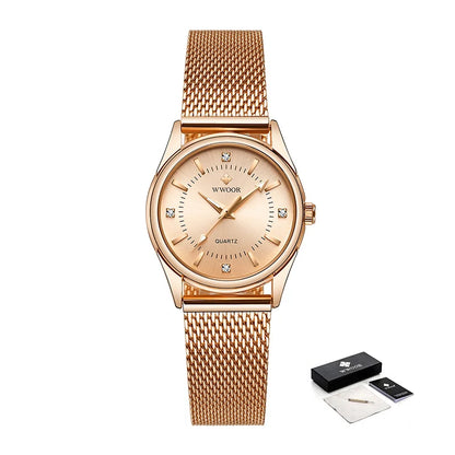 WWOOR 2024 Luxury Diamond Woman Watch Women Rose Gold Small Bracelet Wrist Watches Gifts For Women Quartz Clock Relogio Feminino