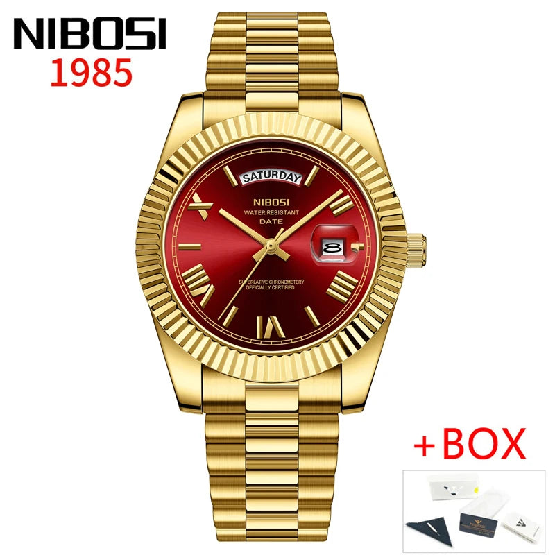 Luxury Red Gold Quartz Watch for Men - Nibosi