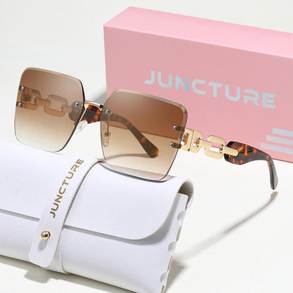 Juncture moda feminina óculos de sol sem aro óculos de sol grande quadro gradiente senhora óculos festa presentes do feriado óculos de sol para mulher
