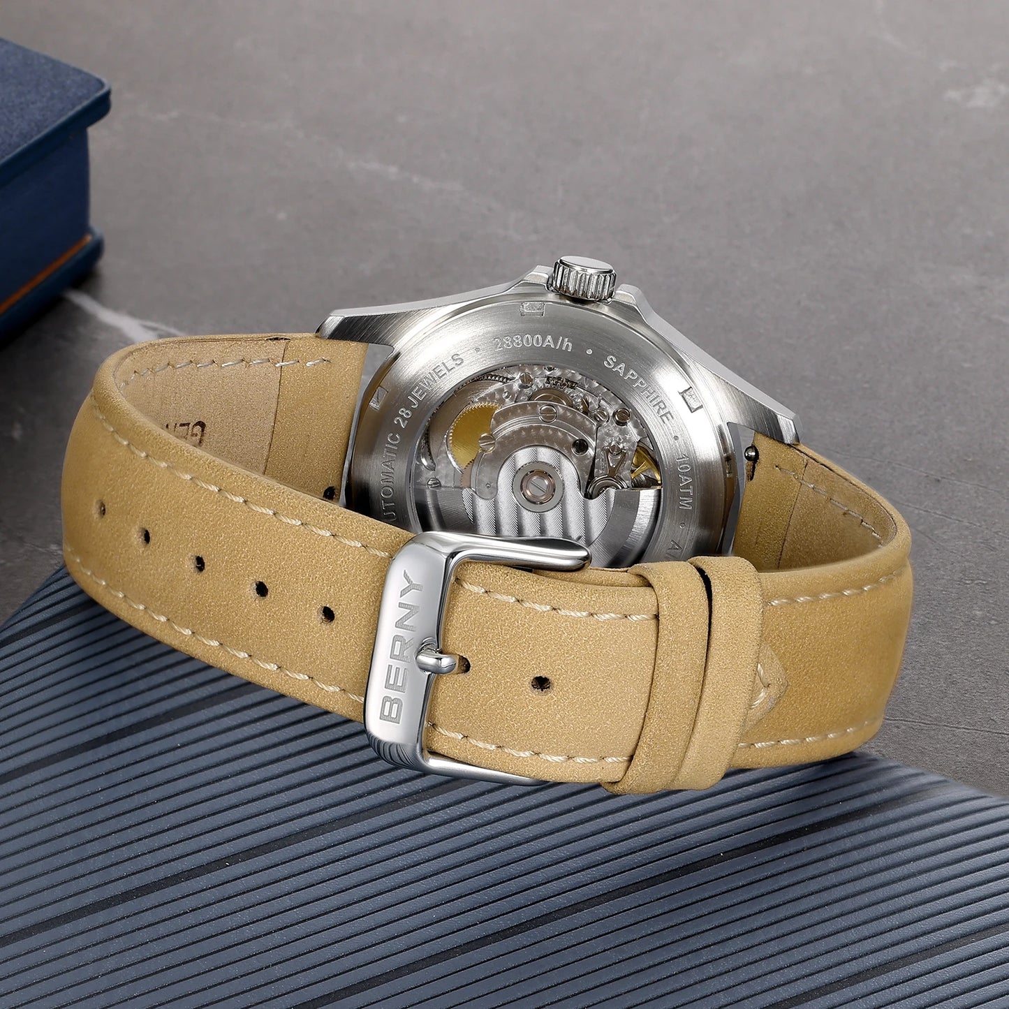 Berny mostrador fosco relógio automático masculino luminoso mecânico gaivota st2130 relógio de pulso safira luxo masculino 10atm à prova dwaterproof água