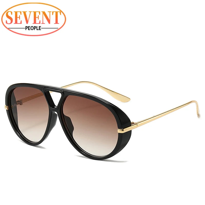 Oversized Oval Punk Pilot Sunglasses Women Big 2025 Luxury Brand Vintage Metal Frame Sun Glasses for Ladies UV400 Shield Eyewear