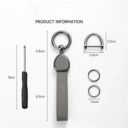 Chaveiro de couro de camurça com logotipo personalizado de metal, chaveiro com número laser, chaveiro de carro masculino