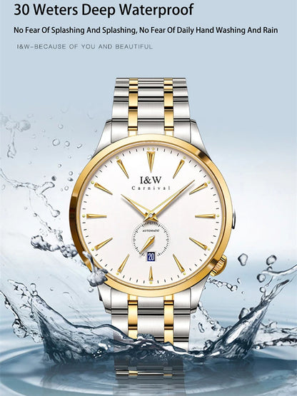 Carnaval marca high-end série iw todo em aço relógio mecânico automático genuíno moda esportes masculino relógio mecânico homem de luxo