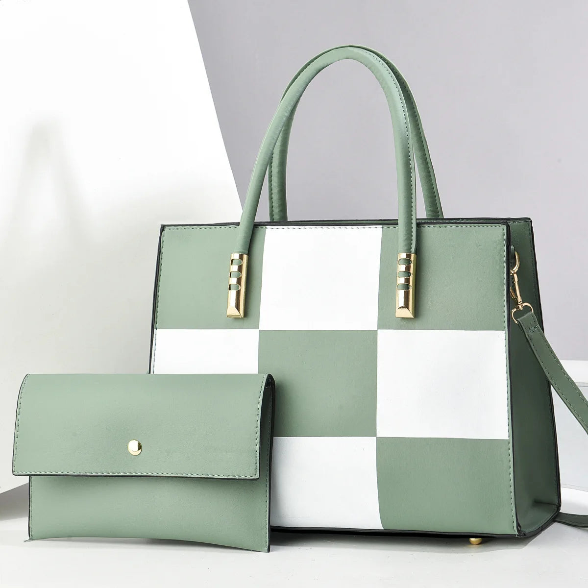 Bolsa tote casual de couro pu 2 tamanhos, bolsa de ombro de grande capacidade com bolsa pequena, cartões, chaves, carteira