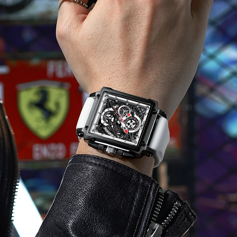 Crrju relógio de pulso cronógrafo esportivo masculino, pulseira de silicone do exército, cronómetro quadrado de quartzo, relógio masculino