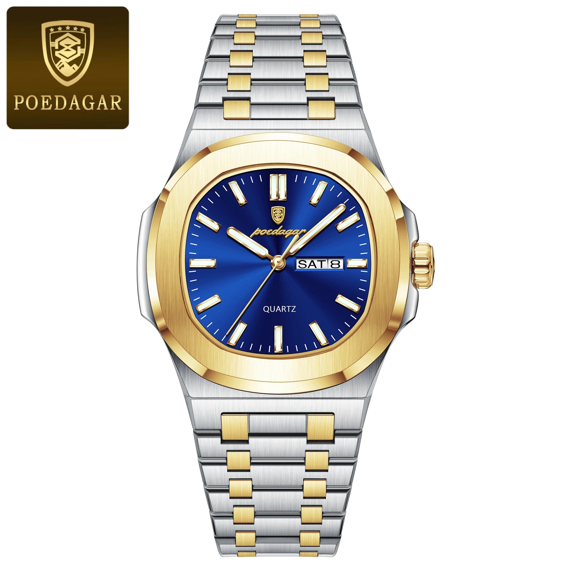 POEDAGAR Original Fashion Men's Watches Waterproof Luminous Date Week Men Watch Stainless Steel Business Luxury Quartz Man Watch