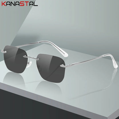 Homens sem aro polarizado óculos de sol feminino uv400 óculos de sol puro titânio quadro óculos de condução anti brilho sombra eyewear