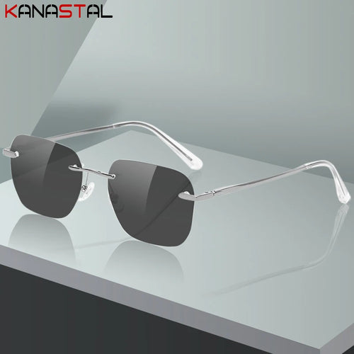 Homens sem aro polarizado óculos de sol feminino uv400 óculos de sol puro titânio quadro óculos de condução anti brilho sombra eyewear