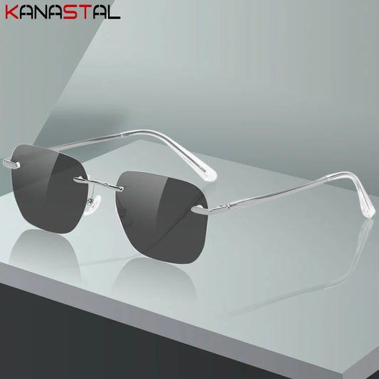 Homens sem aro polarizado óculos de sol feminino uv400 óculos de sol puro titânio quadro óculos de condução anti brilho sombra eyewear