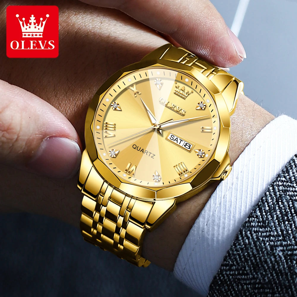 Olevs novo relógio para homem original quartzo à prova dwaterproof água relógio de pulso masculino ouro pulseira de aço inoxidável high-end luxo homem relógio